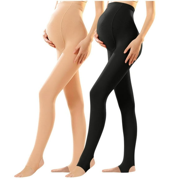 successthop Fleece Lined Maternity Leggings 2 Pack Soft Bottom Comfortable Adjustable Waist Tights Solid Winter Pants