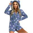 thumbnail image 1 of successthop Fleece Romper Women Claws Hooded with Cute Ear Fuzzy Zipper Long Sleeve with Pockets Shorts Warm Loungewear, 1 of 5