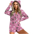 thumbnail image 1 of successthop Fleece Romper Women Claws Hooded with Cute Ear Fuzzy Zipper Long Sleeve with Pockets Shorts Warm Loungewear, 1 of 5