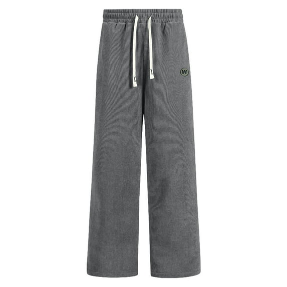 successthop Fleece Sweatpant for Men Pant Printed Solid Pants Drawstring Straight Open Bottom Trousers Gray