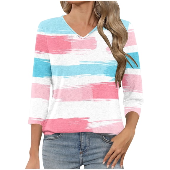 successthop Floral Blouses for Women Plus Size 3/4 Sleeve Shirt Lightweight Crewneck Casual Tops Print Clothes