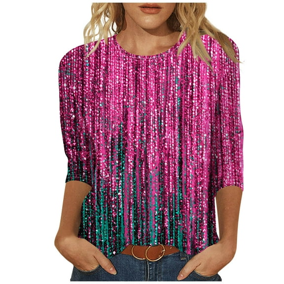 successthop Floral Blouses for Women Plus Size 3/4 Sleeve Tee Shirts Lightweight Crewneck Pullover Shirt Print Tops