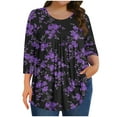 thumbnail image 1 of successthop Floral Blouses for Women Plus Size 3/4 Sleeve Tunic Top Crewneck Curved Hem Shirt Print Tops Loungewear, 1 of 7