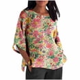thumbnail image 1 of successthop Floral Blouses for Women Plus Size Crinkle Textured 3/4 Sleeve Clothes Crewneck Casual Print Pullover Shirt, 1 of 5