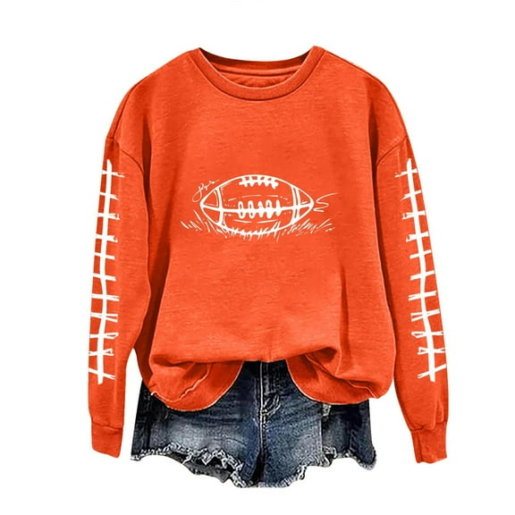 successthop Football Sweatshirt Women Game Day Rugby Graphic Crewneck Long Sleeve Sweatshirt Pullover Hoodies Blouse
