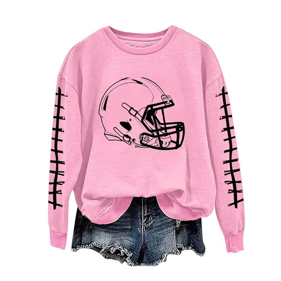 successthop Football Sweatshirt Women Helmet Game Day Crewneck Long Sleeve Tops No Hood Pullover Sweater Print Clothes M