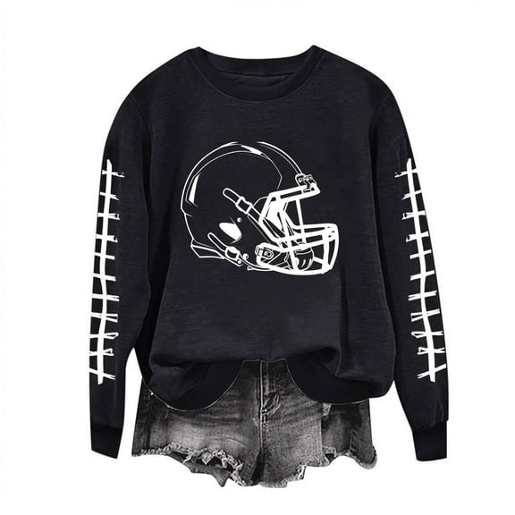 successthop Football Sweatshirt Women Helmet Game Day Crewneck Long Sleeve Tops No Hood Pullover Sweater Print Clothes