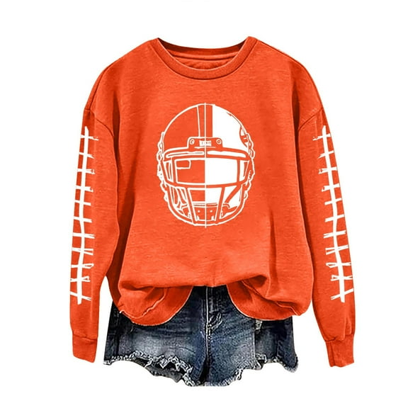 successthop Football Sweatshirt for Women Game Day Rugby Graphic Crewneck Long Sleeve Pullover Sweatshirts Outwear