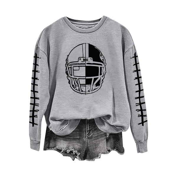 successthop Football Sweatshirt for Women Game Day Rugby Graphic Crewneck Long Sleeve Pullover Sweatshirts Outwear