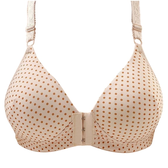 successthop Front Closure Bras Plus Size Wireless Bra Polka Dots No Underwire Comfortable Ladies Everyday Wear Beige 40