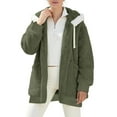 thumbnail image 1 of successthop Fuzzy Coat for Women Two Side Fleece Outwear with Pockets Long Sleeve Zip Up Hooded Solid Jacket Green L, 1 of 7