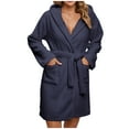 thumbnail image 1 of successthop Fuzzy Robe with Hood Women Two Side Fleece Lightweight Belted Sleepwear Solid Bathrobe with Pockets Blue M, 1 of 6