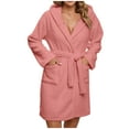 thumbnail image 1 of successthop Fuzzy Robe with Hood Women Two Side Fleece Lightweight Belted Sleepwear Solid Bathrobe with Pockets Pink S, 1 of 7