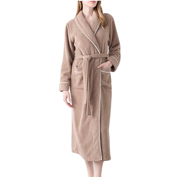 successthop Fuzzy Robes for Unisex FLeece Soft Belted Long Winter Sleepwear Color Block Bathrobe with Pockets Brown XL