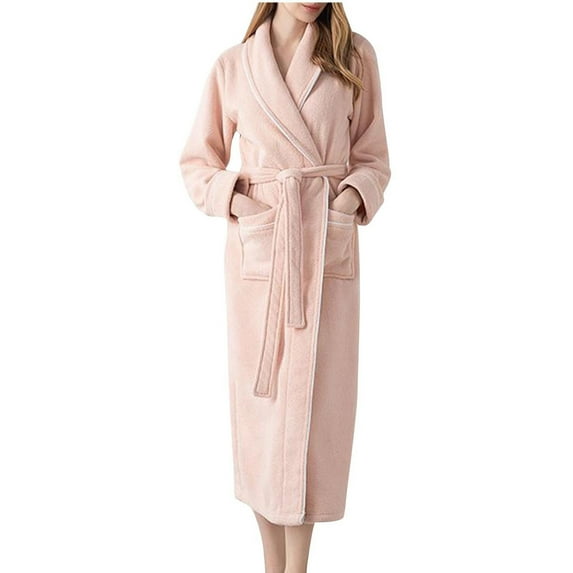 successthop Fuzzy Robes for Unisex FLeece Soft Belted Long Winter Sleepwear Color Block Bathrobe with Pockets Pink XL