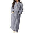 thumbnail image 1 of successthop Fuzzy Robes for Women FLeece Loungewear Belted Long Sleepwear Shawl Collar Solid Bathrobe with Pockets Gray, 1 of 3