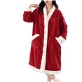 thumbnail image 1 of successthop Fuzzy Robes for Women FLeece Soft Belted Winter Sleepwear Warm Color Block Bathrobe with Pockets Red, 1 of 5