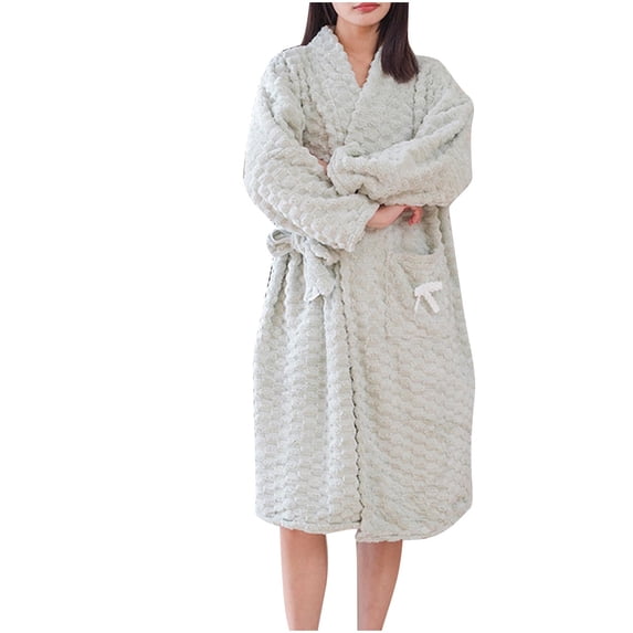 successthop Fuzzy Womens Robe FLeece Soft Belted Oversized Long Winter Sleepwear Warm Solid Bathrobe with Pockets Green