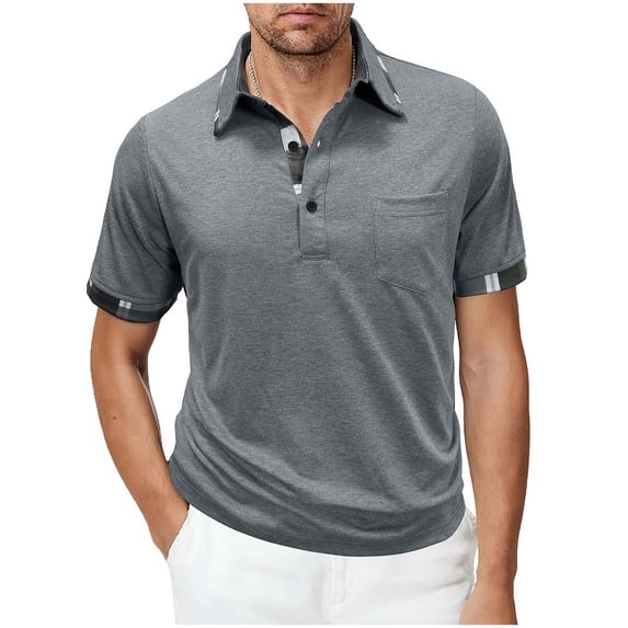 successthop Golf Shirts for Men with Pocket Casual Plus Size Collar Shirts Short Sleeve Workwear Solid Business Tops M