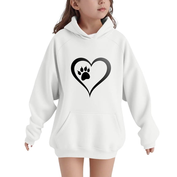 successthop Graphic Hoodies Toddler Girls Boys Long Sleeve Hooded with Pockets Heart Printed Winter Fall Tops Sizes 5-15