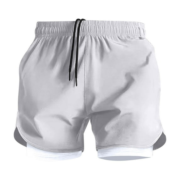 successthop Gym Shorts for Men Vacation Plus Size Loose Beach Clothes Sportwear Solid Active Summer Bottoms Gray 2XL