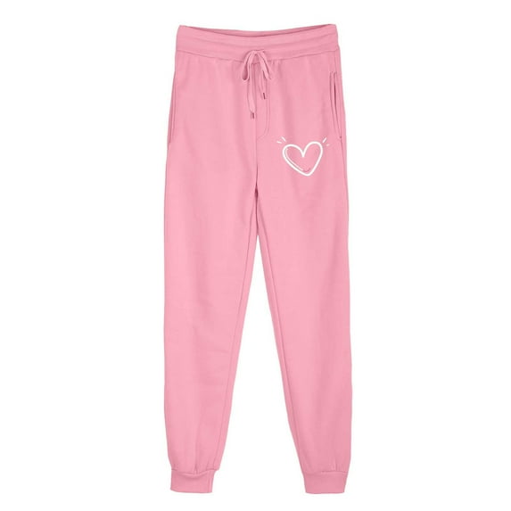 successthop Gym Sweatpants Women Fleece Drawstring Sportpants ELastic Heart Printed Joggers Low Rise Trousers