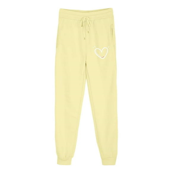 successthop Gym Sweatpants Women Fleece Drawstring Sportpants ELastic Heart Printed Joggers Low Rise Trousers