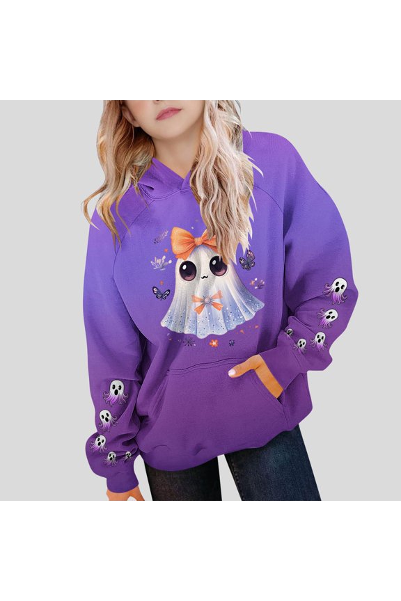 Halloween Hoodies Graphic Ghost Bow Toddler Girls Boys Long Sleeve Winter Fall Sport Tops Sizes 5-15