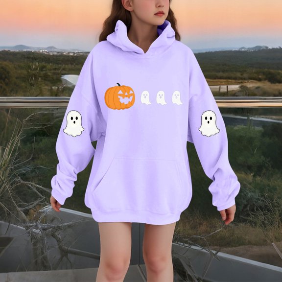 successthop Halloween Hoodies Graphic Ghost Pumpkin Toddler Girls Boys Fleece Long Sleeve Pullover Sizes 3-14