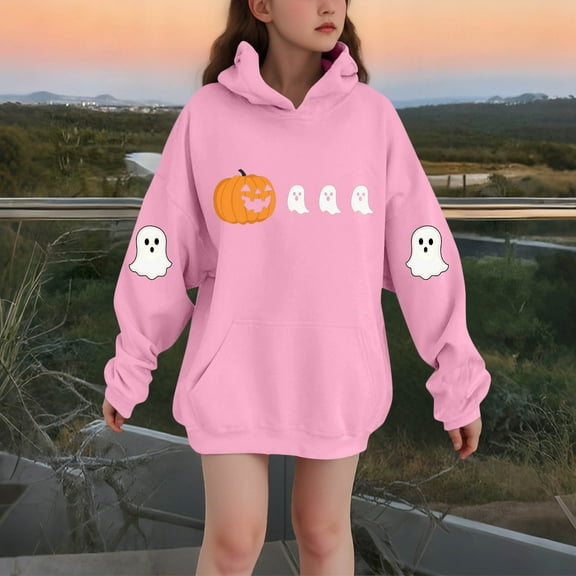 successthop Halloween Hoodies Graphic Ghost Pumpkin Toddler Girls Boys Fleece Long Sleeve Pullover Sizes 3-14