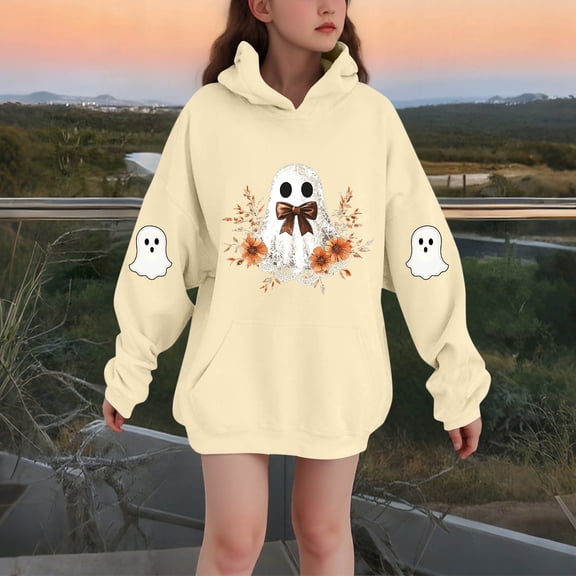 successthop Halloween Hoodies Graphic Ghost Toddler Girls Boys Fleece Long Sleeve Pullover Sizes 3-14