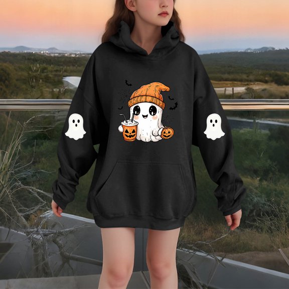 successthop Halloween Hoodies Graphic Ghost Toddler Girls Boys Fleece Long Sleeve Pullover Sizes 3-14