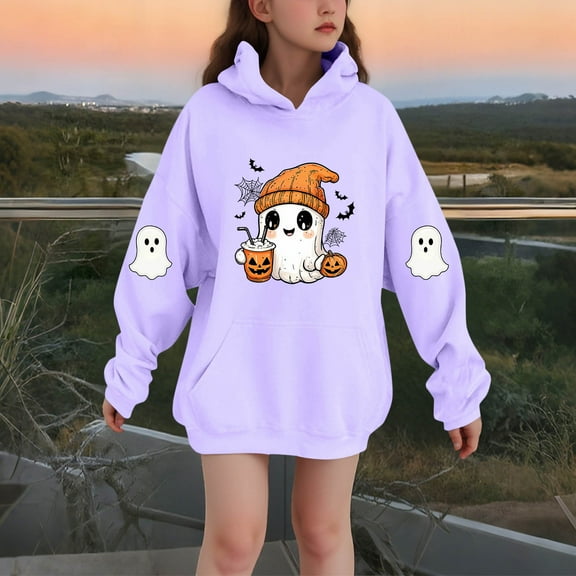 successthop Halloween Hoodies Graphic Ghost Toddler Girls Boys Fleece Long Sleeve Pullover Sizes 3-14