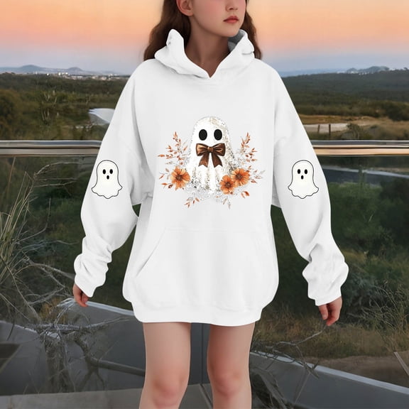 successthop Halloween Hoodies Graphic Ghost Toddler Girls Boys Fleece Long Sleeve Pullover Sizes 3-14