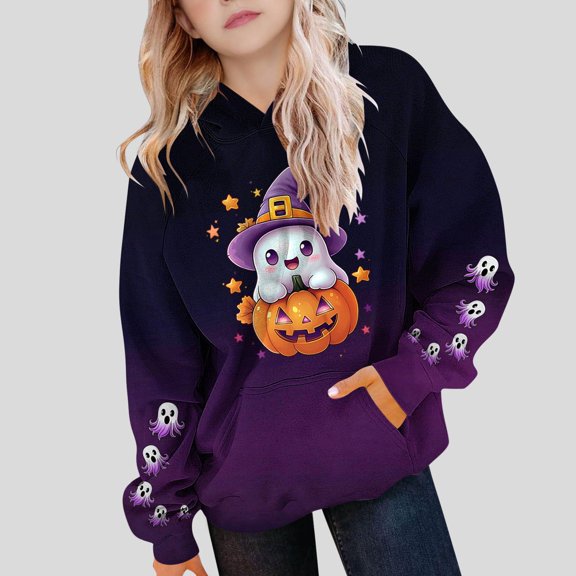 successthop Halloween Hoodies Pumpkin Graphic Toddler Girls Boys Long Sleeve Winter Fall Sport Tops Sizes 5-15