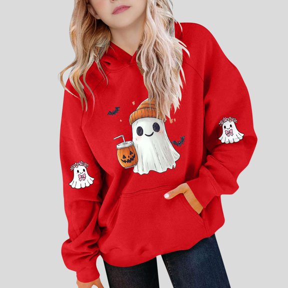 successthop Halloween Hoodies Spooky Pumpkin Ghost Toddler Girls Boys Long Sleeve Winter Fall Sport Tops Sizes 5-15