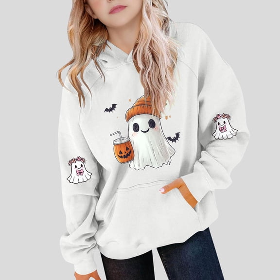 successthop Halloween Hoodies Spooky Pumpkin Ghost Toddler Girls Boys Long Sleeve Winter Fall Sport Tops Sizes 5-15