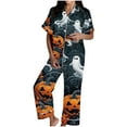 thumbnail image 1 of successthop Halloween Pajamas Women Short Sleeve Collar Button Down with Pant 2 Pieces with Pockets Loungewear, 1 of 5