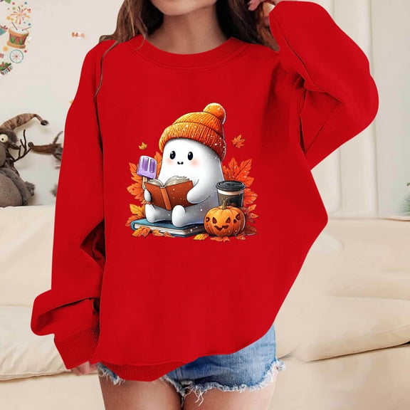 successthop Halloween Sweatshirt Cute Ghost Book Infant Toddler Girls Boys Fleece Long Sleeve Pullover Sizes 1-13
