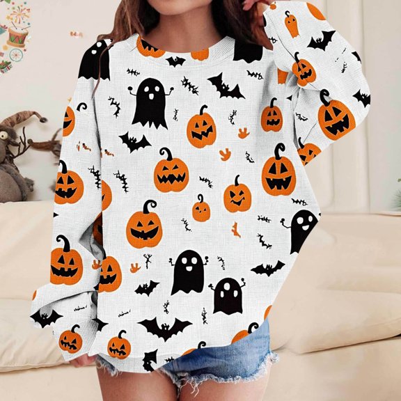 successthop Halloween Sweatshirt Pumpkin Ghost Infant Toddler Girls Boys Fleece Long Sleeve Pullover Sizes 1-13