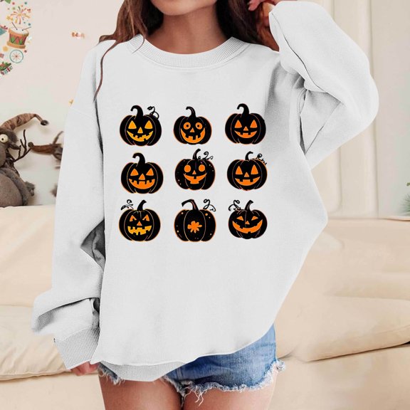 successthop Halloween Sweatshirt Spooky Pumpkin Infant Toddler Girls Boys Fleece Long Sleeve Pullover Sizes 1-13