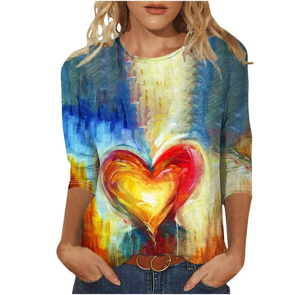 successthop Hanukkah Shirts Adult Heart Happy Festival Plus Size Oversized Lightweight Crewneck 3/4 Sleeve Shirts Tops