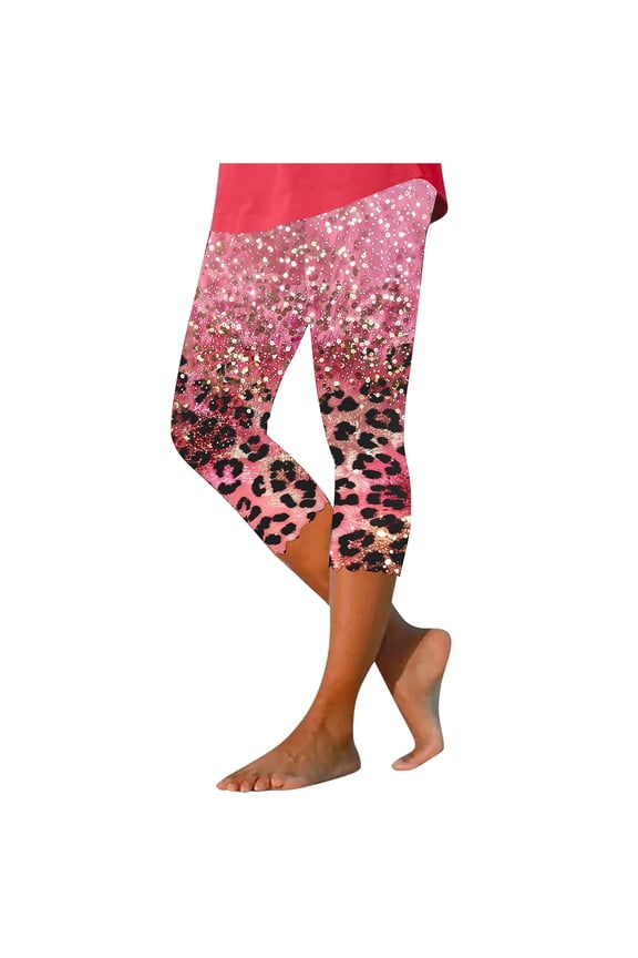 High Waisted Leggings Plus Size Women Loose Capri Bottoms Capris Leopard Print Lightweight Summer Pants 4XL