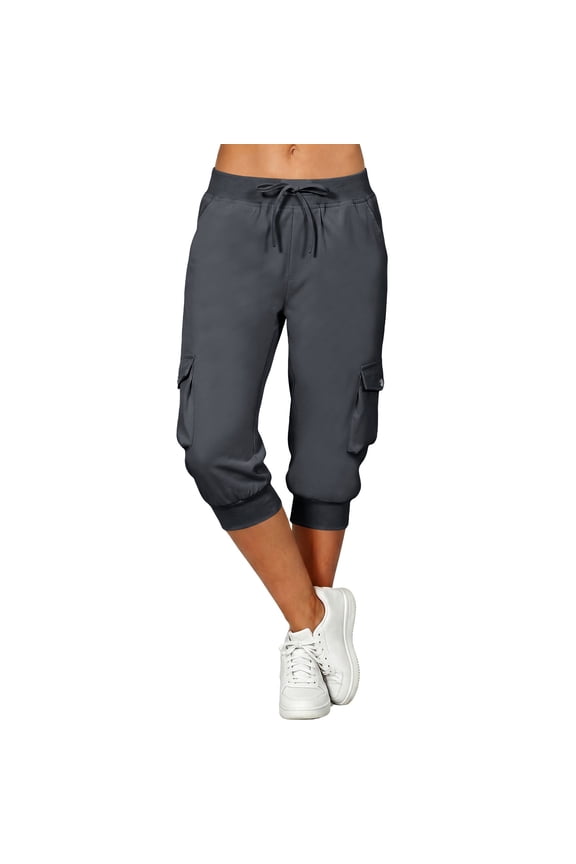 Hiking Capris for Women Cropped Pant Drawstring Elastic Waist Jogger Cuff Slacks Quick Dry Walking Bottoms