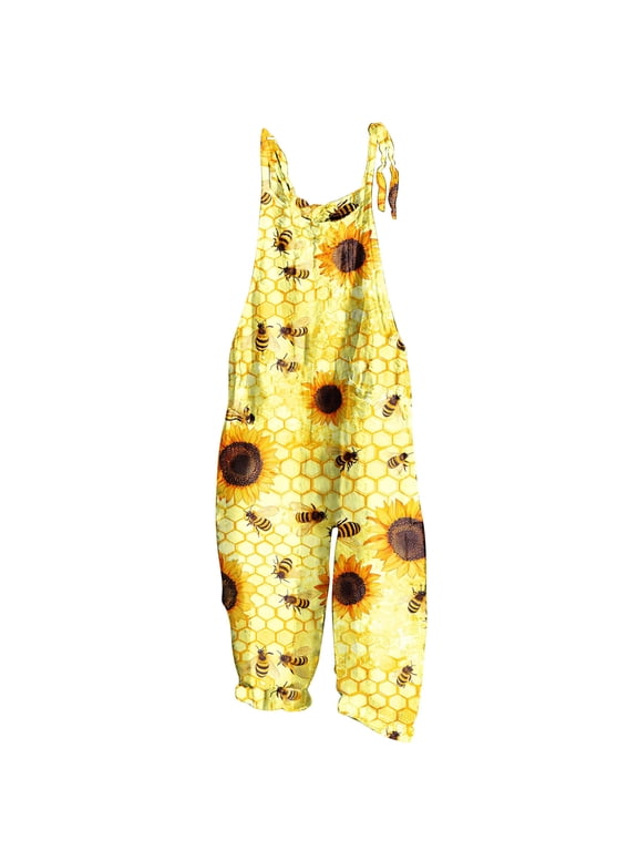 Honey Bee Festival Jumpsuit Women Festival One Piece Wide Leg Ruffle Outfits Baggy Clothes with Pockets 2XL