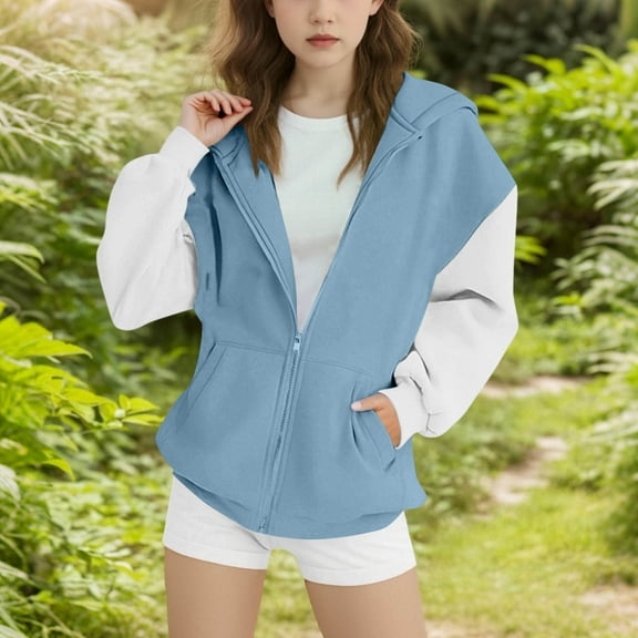 successthop Hoodies Toddler Girls Boys Fleece Long Sleeve Hooded Printed Color Block Sport Winter Fall Tops Sizes 4-15