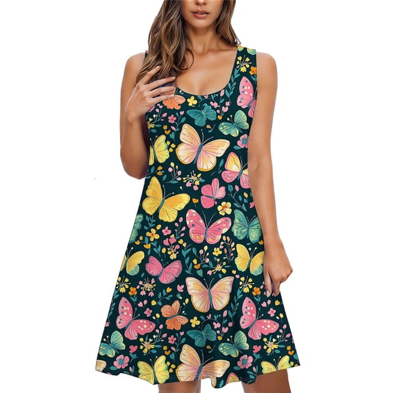 successthop House Dresses for Women Casual Crewneck Sleeveless Nightgown Comfortable Midi Sleepwear Print Summer Dress S