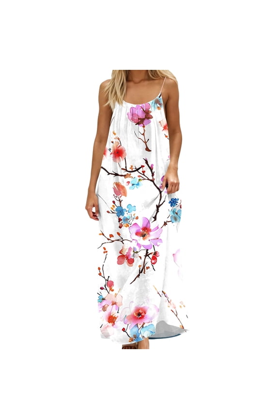 House Dresses for Women Plus Size Sleeveless Homewear Backless Spaghetti Strap Ankle Dress Floral Summer 3XL