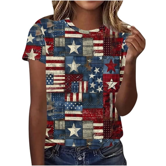 successthop Independence Day Clothes Women Flags Plus Size Summer T Shirt Festival Shirts Crewneck Short Sleeve Tops 4XL