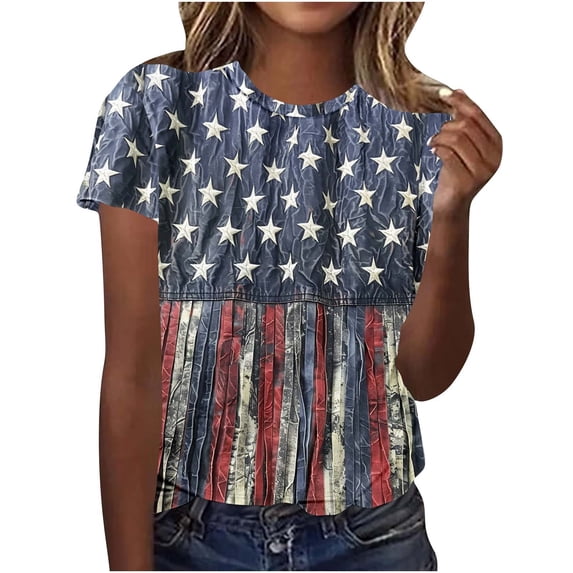 successthop Independence Day Clothes Women Flags Plus Size Summer T Shirt Festival Shirts Crewneck Short Sleeve Tops M